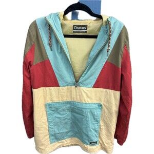Dravus Hooded Windbreaker Jacket Mens Small Colorblock Pullover Skate Surf Retro
